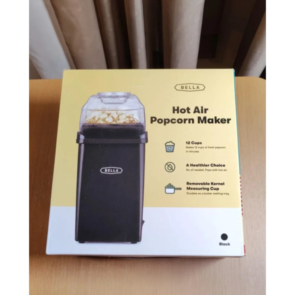Bella Hot Air Popcorn Maker Healthier Choice No Oil Portable Small BLACK 1200W